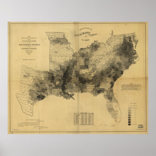 Slavery Population Map Southern States Civil War Poster (Front)