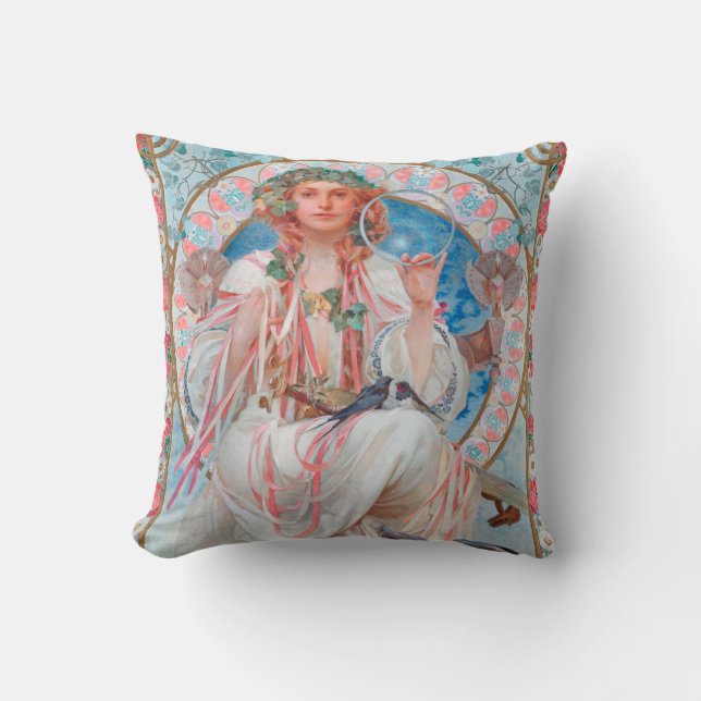 Slavia, Mucha Throw Pillow (Front)