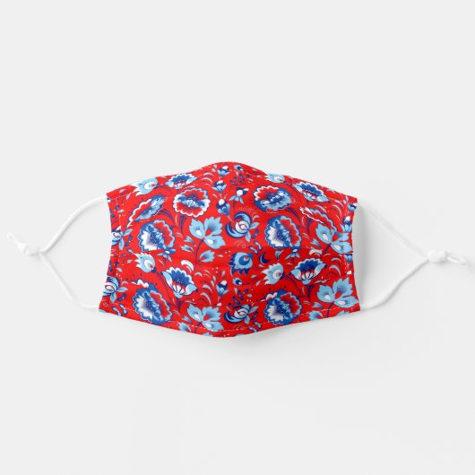 Slavic Blue And Red Botanical Floral Pattern Adult Cloth Face Mask (Front, Unfolded)