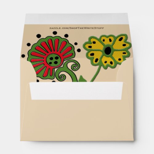 Slavic Embroidered Flowers on Tan Personalized Envelope
