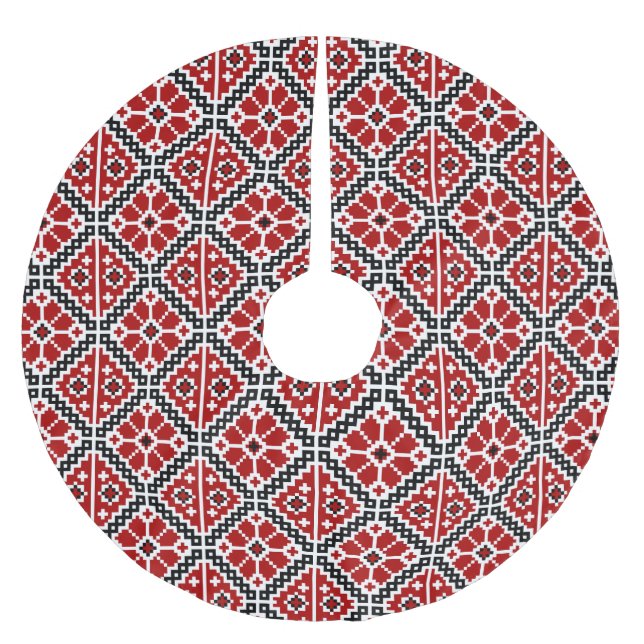 Slavic Ethnic Embroidery, Balkan Traditional Brushed Polyester Tree Skirt (Front)
