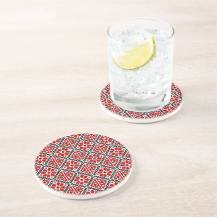Slavic Ethnic Embroidery, Balkan Traditional Coaster