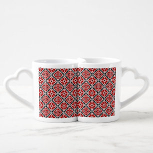 Slavic Ethnic Embroidery, Balkan Traditional Coffee Mug Set