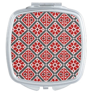 Slavic Ethnic Embroidery, Balkan Traditional Compact Mirror