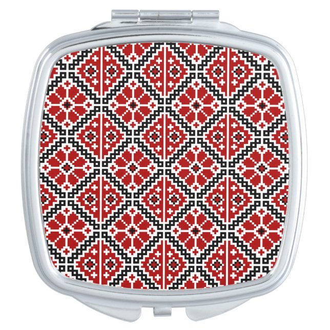 Slavic Ethnic Embroidery, Balkan Traditional Compact Mirror (Front)