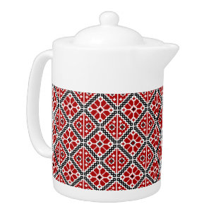 Slavic Ethnic Embroidery, Balkan Traditional Teapot