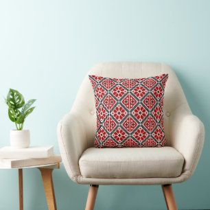 Slavic Ethnic Embroidery, Balkan Traditional Throw Pillow