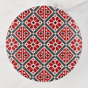 Slavic Ethnic Embroidery, Balkan Traditional Trinket Tray