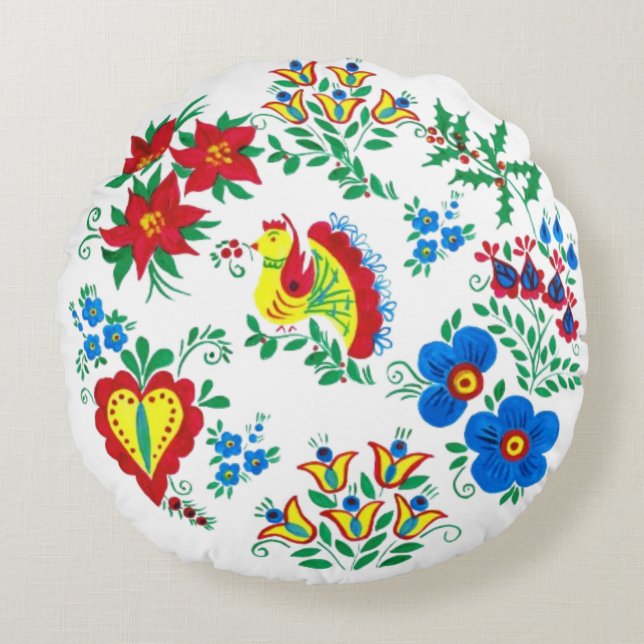 Slavic Floral Pattern Round Pillow (Front)