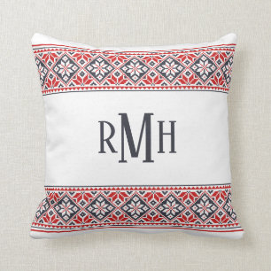 Slavic Folk Art Poinsettia Pattern Throw Pillow