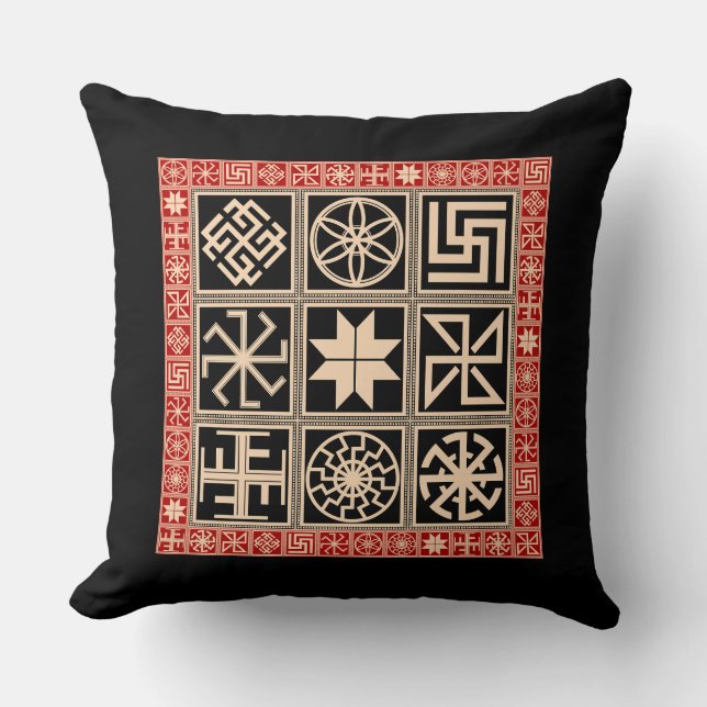 Slavic Pantheon Amulet Grid Throw Pillow (Front)
