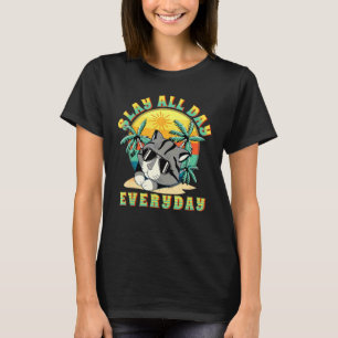 Slay All Day Everyday Retro Cat Sunset Design T-Shirt