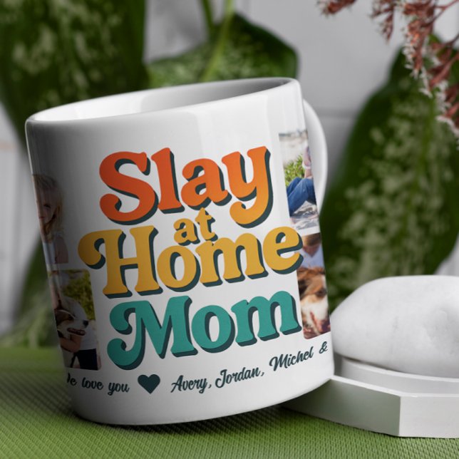 Slay at Home Mom Personalized 8 Photo Collage Coffee Mug (Celebrate mom's one-of-a-kind style with this playful and heartfelt design! )