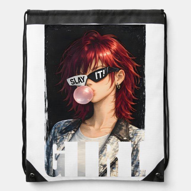 SLAY IT! – Bubble-gum Rebel Collection Drawstring Bag (Front)