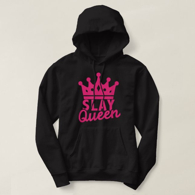 Slay Queen Pink Crown College Sorority Party  Hoodie (Design Front)