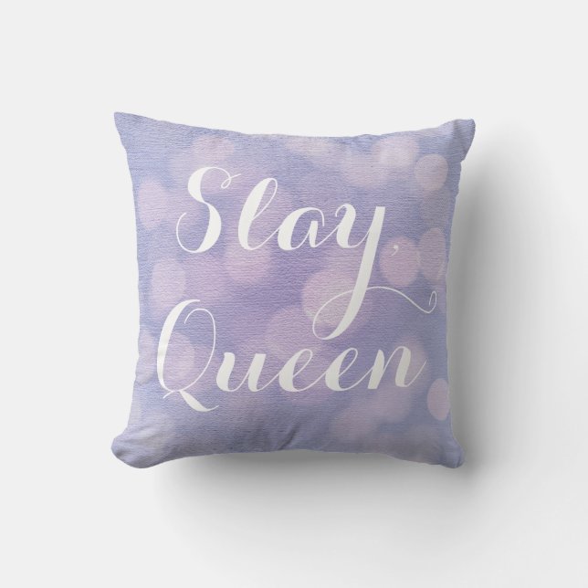 Slay, Queen Purple Bokeh Throw Pillow (Front)