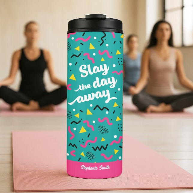 Slay the Day Coloful Retro Typography  Thermal Tumbler (Start every day off with a splash of energy and panache in this bold "Slay the Day Away" print)
