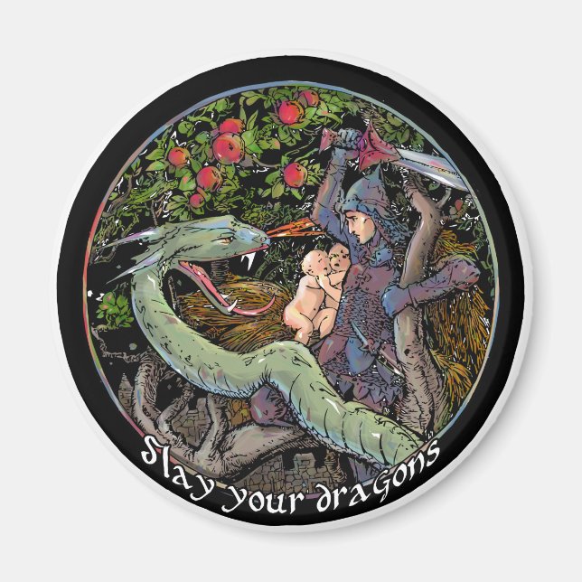 SLAY YOUR DRAGONS, Medieval art,Jordan Peterson Magnet (Front)