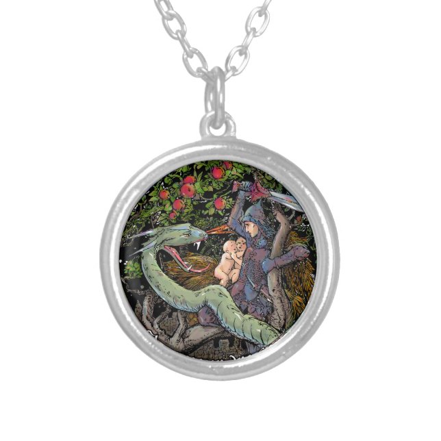 SLAY YOUR DRAGONS, Medieval art,Jordan Peterson Silver Plated Necklace (Front)