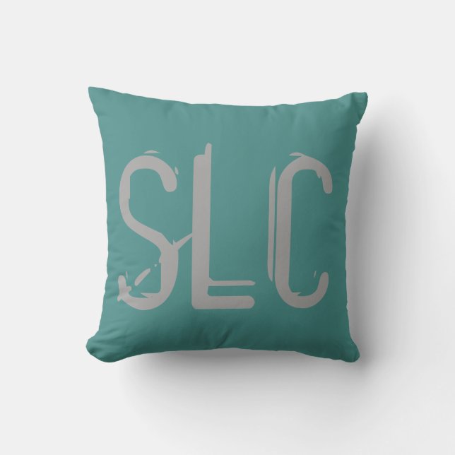 SLC Airport Grunge Typography Throw Pillow (Front)