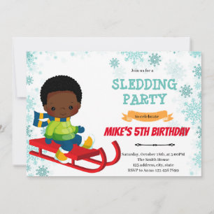 Sled boy birthday invitation