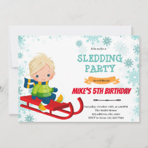Sled boy birthday invitation
