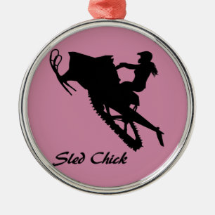 Sled Chick Metal Ornament