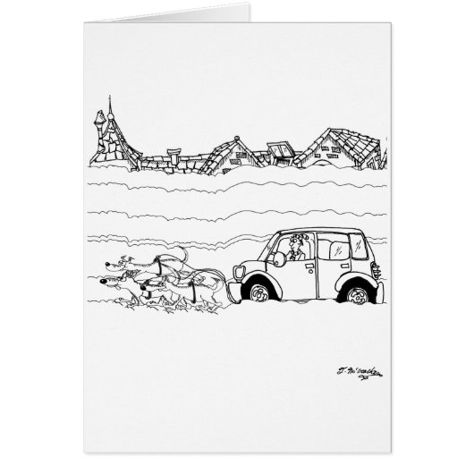 Sled Dogs Tow a Car Cards (Front)