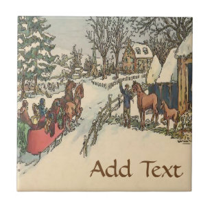 Sled  in Snow  Tile, Dutch Look, Personalize Tile