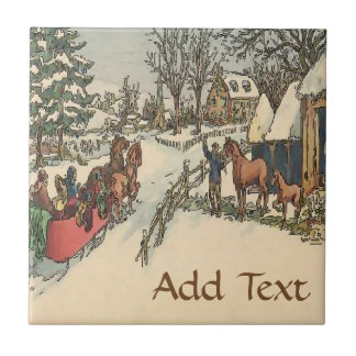 Sled in Snow Tile, Dutch Look, Personalize Tile