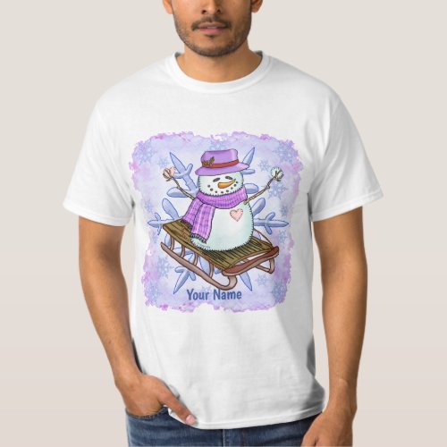 Sled Snowman custom name t_shirt