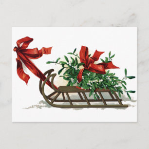 Sled with Bunch of Mistletoe Tied in Red Ribbon Postcard