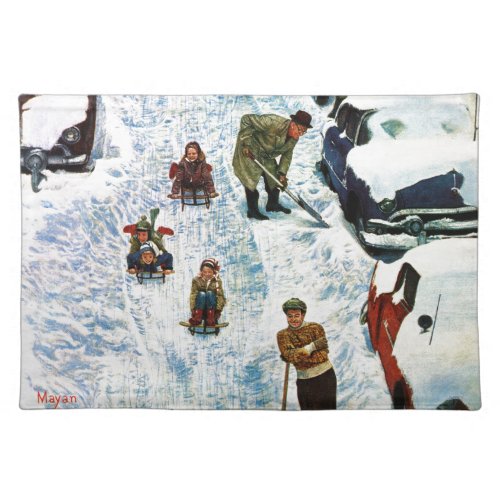 Sledding and Digging Out Cloth Placemat