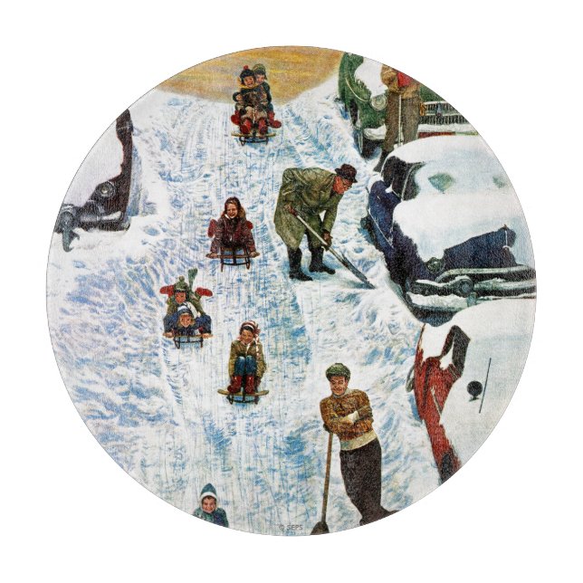 Sledding and Digging Out Cutting Board (Front)