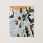 Sledding and Digging Out Jigsaw Puzzle<br><div class="desc">Artist: Earl Mayan | Children sled as fathers dig autos out of snow</div>