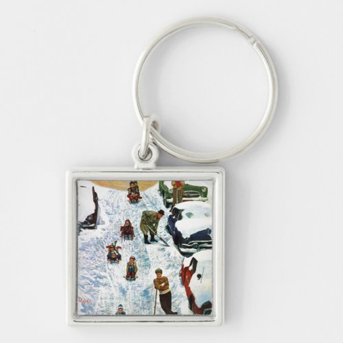 Sledding and Digging Out Keychain