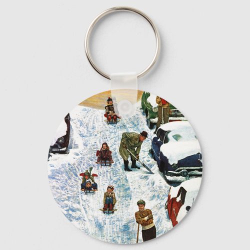 Sledding and Digging Out Keychain
