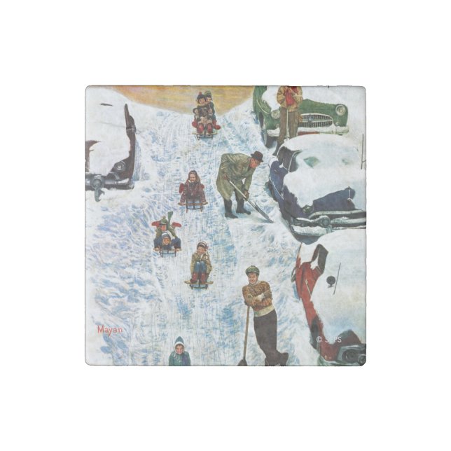 Sledding and Digging Out Stone Magnet (Front)