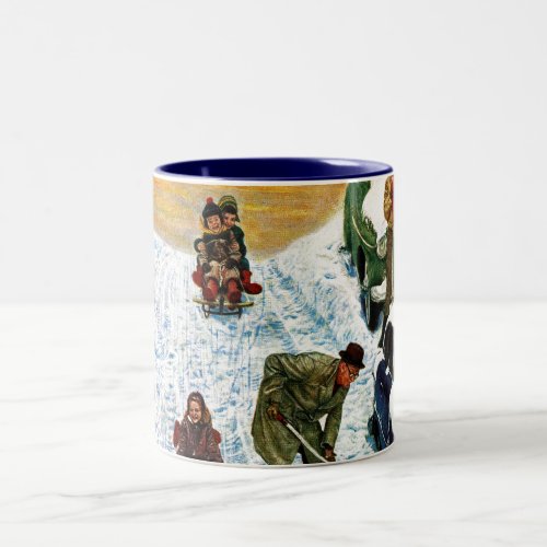 Sledding and Digging Out Two_Tone Coffee Mug