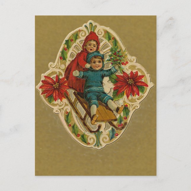 Sledding and Poinsettias Holiday Cards (Front)