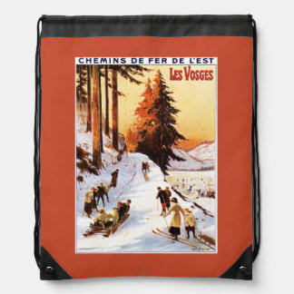Sledding and Skiing at Vosges Poster Drawstring Bag