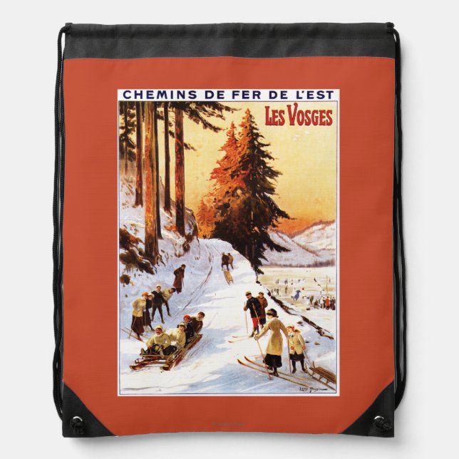 Sledding and Skiing at Vosges Poster Drawstring Bag (Front)