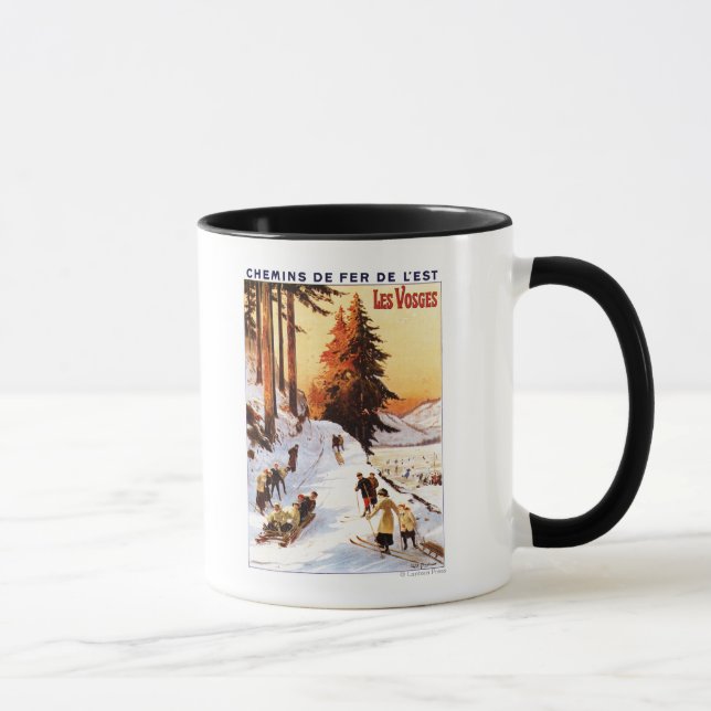 Sledding and Skiing at Vosges Poster Mug (Right)
