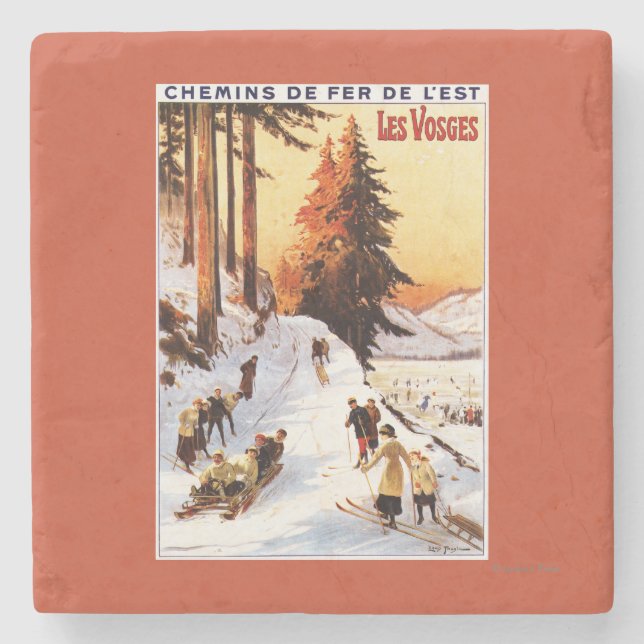 Sledding and Skiing at Vosges Poster Stone Coaster (Front)