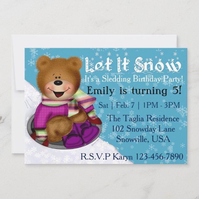 Sledding Birthday Party Invitation (Front)