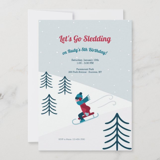 Sledding Birthday Party Invitation (Front)