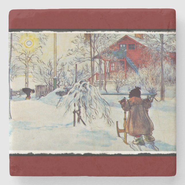 Sledding by the Washhouse Stone Coaster (Front)