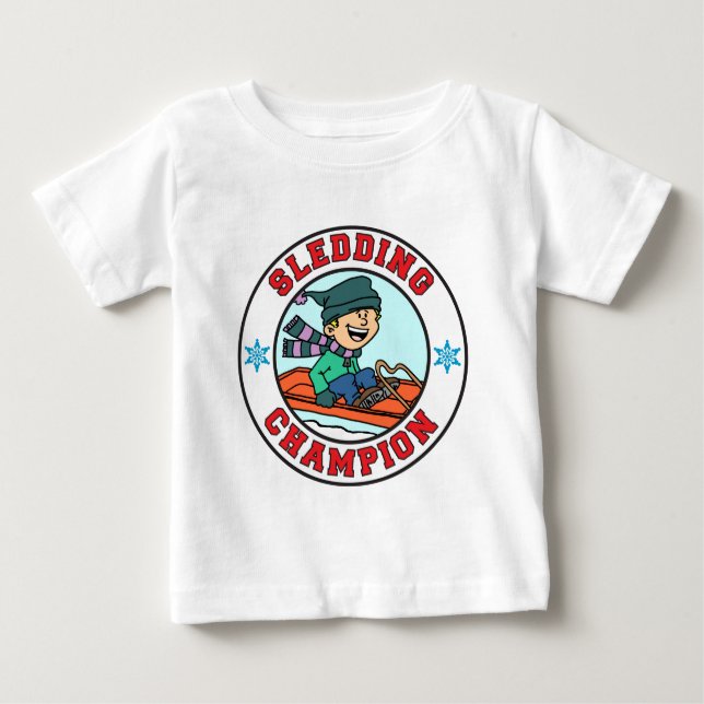 Sledding Champion Cartoon Boy Baby T-Shirt (Front)