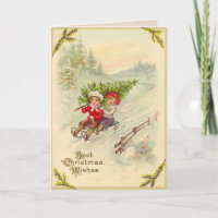 Sledding Children Vintage Christmas Card