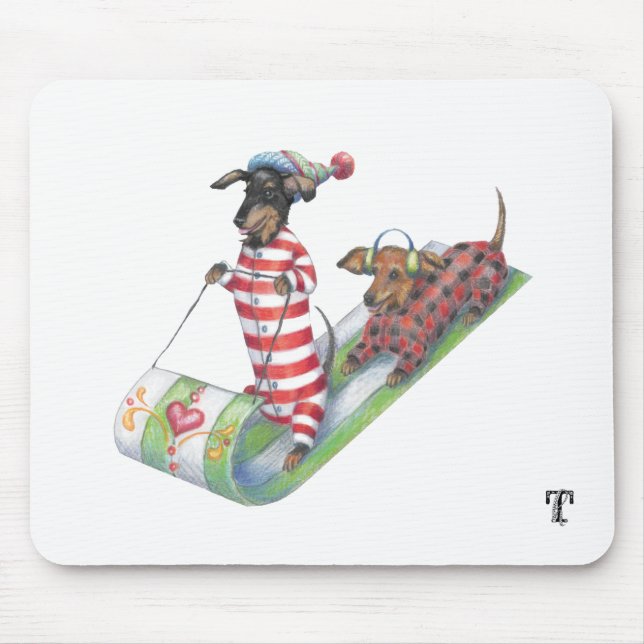 Sledding Dachshunds Mousepad (Front)